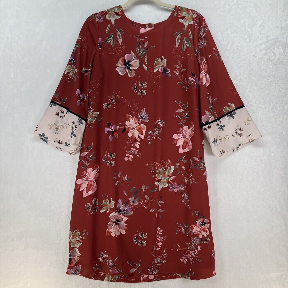 J Jill Floral 3/4 Sleeve Shift Dress Women's Sz Small Rustic Fall Cottage Boho